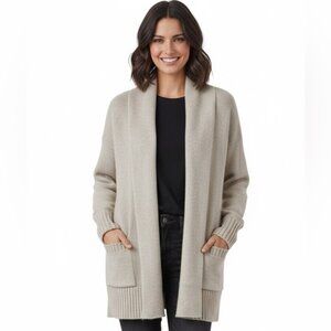 Judith & Charles Cashmere Open Chucky Cardigan Sweater Jacket Pockets Wool Tan M
